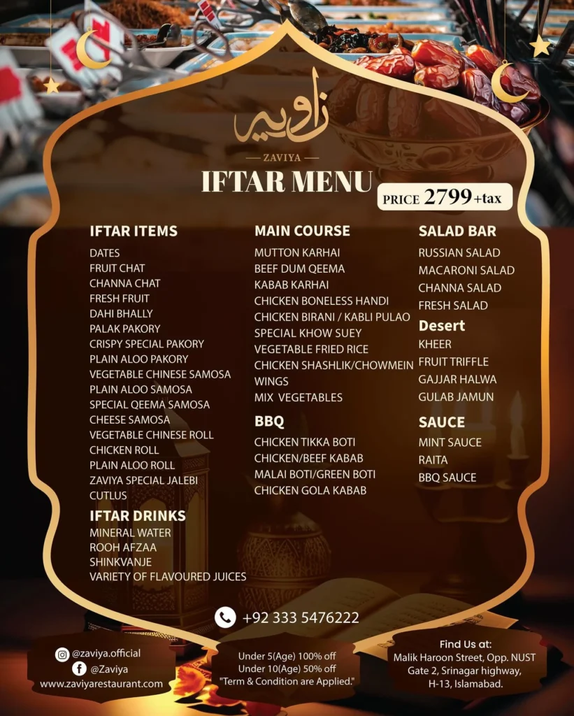 Zaviya Buffet Menu & Price